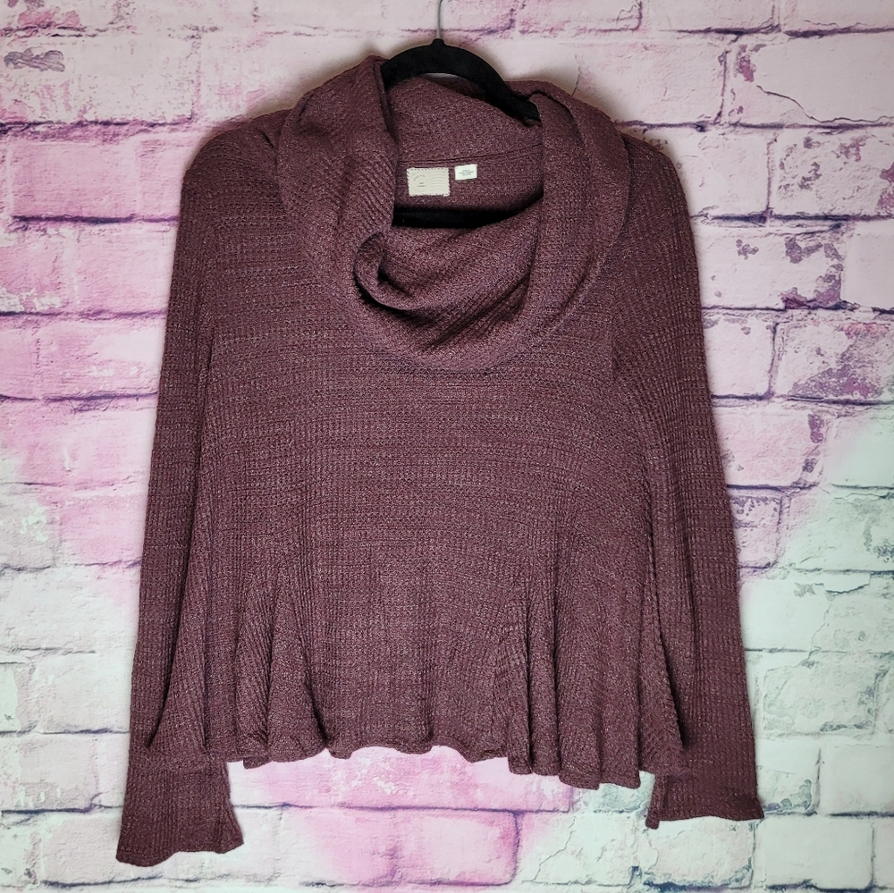 ANTHROPOLOGIE POSTMARK MAURISA KNIT THERMAL COWL NECK SWEATER XS BURGUNDY